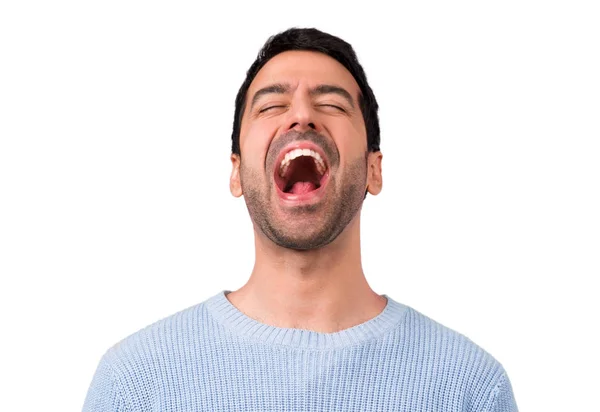 Handsome Man Shouting Mouth Wide Open — Stock Photo, Image