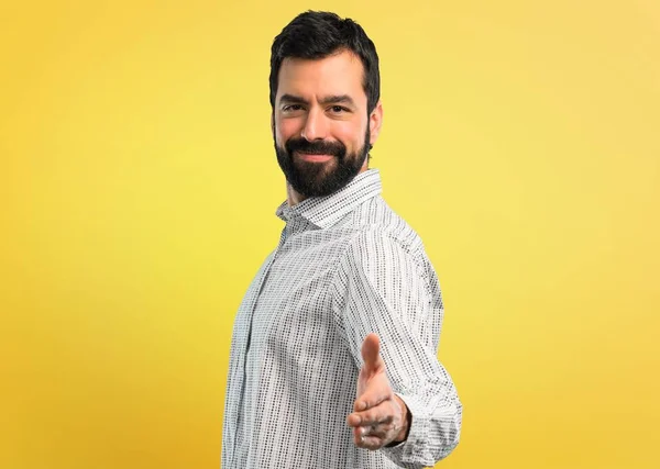 Bonito Homem Com Barba Aperto Mão Depois Bom Negócio — Fotografia de Stock