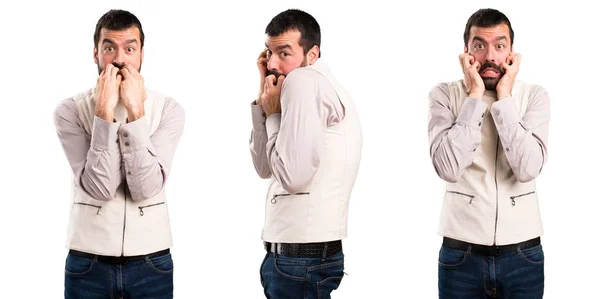 Set Frightened Handsome Man Vest — Stock Photo, Image