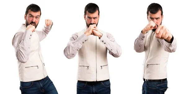 Conjunto Homem Bonito Com Colete Lutando — Fotografia de Stock