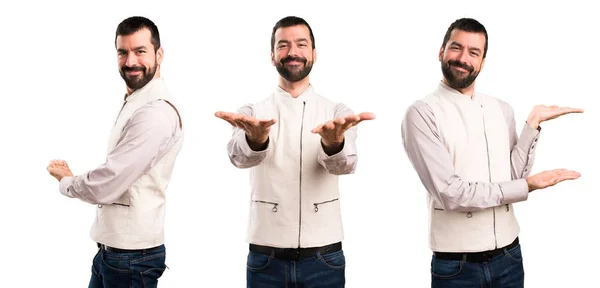 Set Handsome Man Vest Presenting Something — Stock Photo, Image