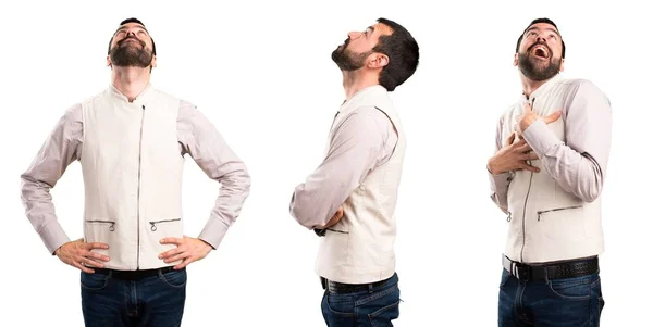 Conjunto Homem Bonito Com Colete Olhando Para Cima — Fotografia de Stock