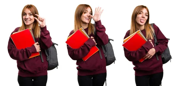 Conjunto Estudiante Mujer Haciendo Una Broma — Foto de Stock