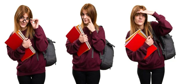 Set Student Woman Showing Something — Stock Photo, Image