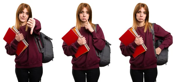 Conjunto Mulher Estudante Triste — Fotografia de Stock