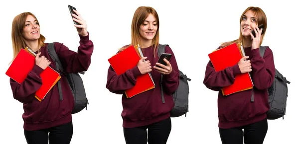 Conjunto Estudiante Hablando Con Móvil — Foto de Stock