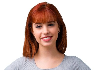 Silah, kalça ile poz genç Kızıl saçlı kız