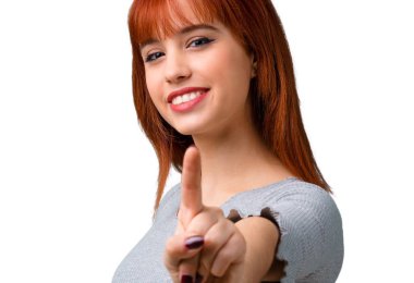 Bir numaralı işaret sayma genç Kızıl saçlı kız