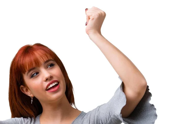 Young Redhead Girl Celebrating Victory — Stock Photo, Image