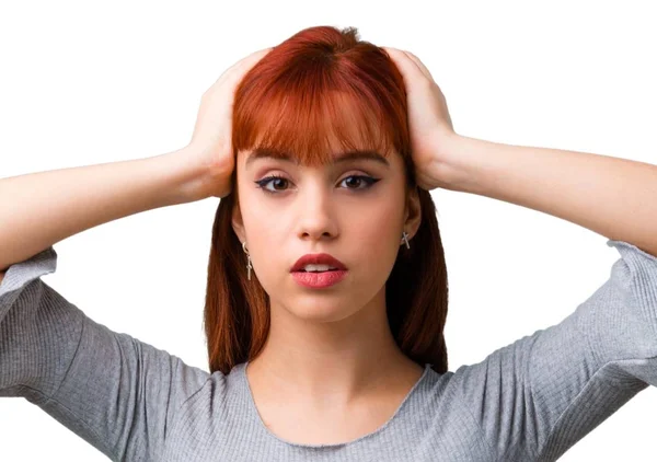 Young Redhead Girl Unhappy Frustrated Something Negative Facial Expression — Stock Photo, Image