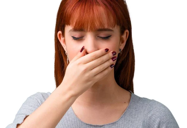 Young Redhead Girl Suffering Cough Feeling Bad — Stock Photo, Image