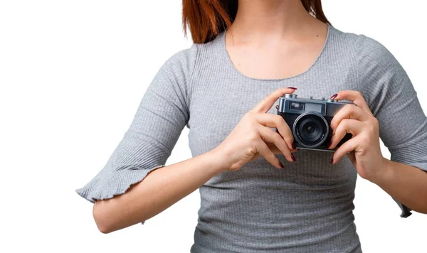 Chica Pelirroja Joven Fotografiando —  Fotos de Stock