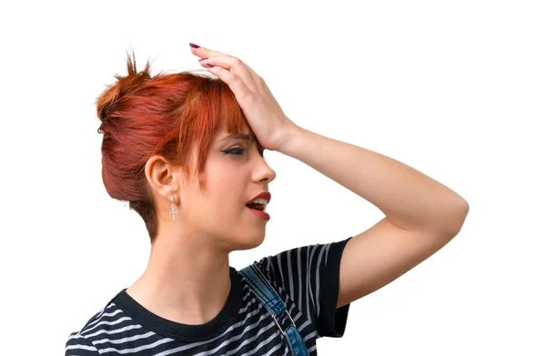 Young Student Redhead Girl Intending Realizes Solution — Stock Photo, Image