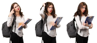 Sinirli öğrenci kadın kümesi