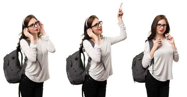 Set Student Woman Listening Music — Stock Photo, Image