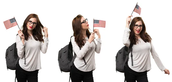 アメリカの国旗を保持している学生女性のセット — ストック写真