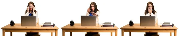 Set Frightened Business Woman Working Her Laptop — Stock Photo, Image