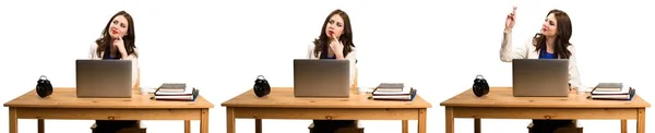 Conjunto Mujer Negocios Trabajando Con Computadora Portátil Pensando — Foto de Stock