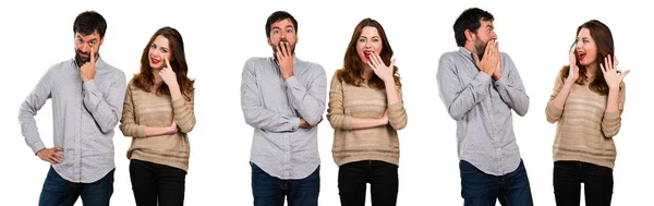 Set Young Couple Making Surprise Gesture — Stock Photo, Image