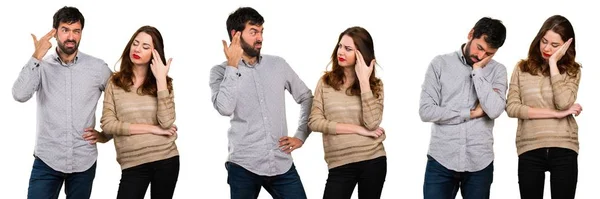 Set Young Couple Making Suicide Gesture — Stock Photo, Image