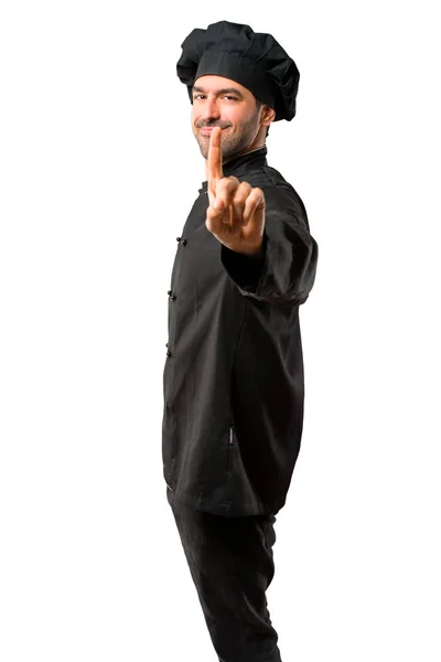 Chef Man Black Uniform Showing Lifting Finger Sign Best Isolated — Stock Photo, Image