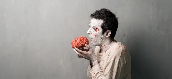 Terrorischer Zombie Der Ein Gehirn Frisst Halloween Feiertage — Stockfoto