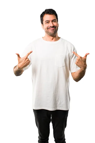Молодой Человек Белой Рубашке Гордый Самодовольный Любви Себя Концепция Изолированном — стоковое фото