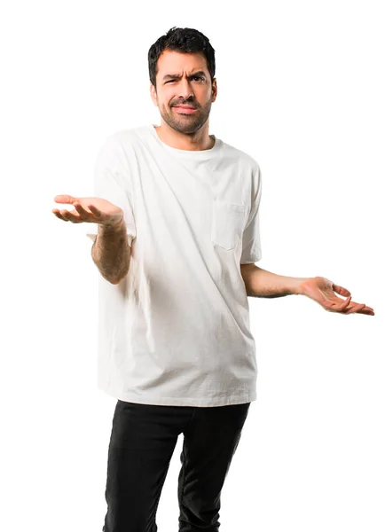 Молодой Человек Белой Рубашке Несчастлив Расстроен Потому Понимает Отрицательное Выражение — стоковое фото