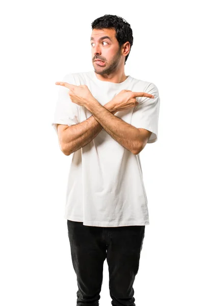 Beyaz Gömlek Şüpheleri Laterallerin Işaret Eden Genç Adam Kararsız Insan — Stok fotoğraf