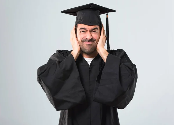 Homme Jour Remise Des Diplômes Université Couvrant Les Deux Oreilles — Photo