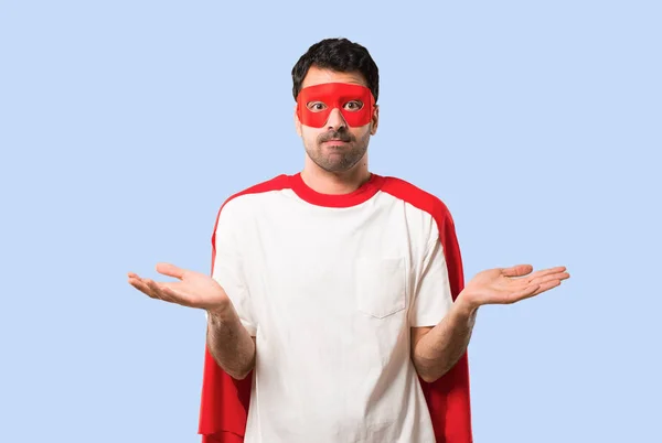 Homem Super Herói Com Máscara Capa Vermelha Com Dúvidas Com — Fotografia de Stock