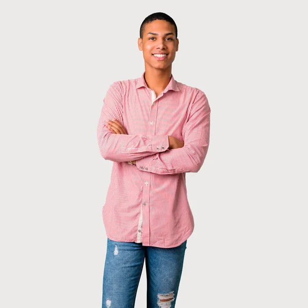 Young African American Man Keeping Arms Crossed Frontal Position Confident — Stock Photo, Image