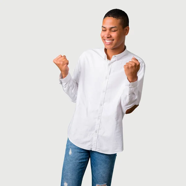 Young African American Man Celebrating Victory Happy Having Won Prize — Stock Photo, Image