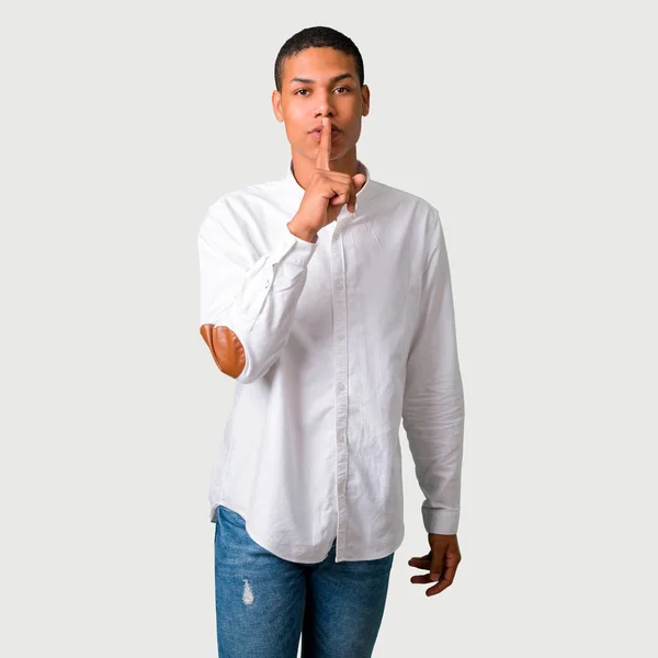 Young African American Man Showing Sign Closing Mouth Silence Gesture — Stock Photo, Image