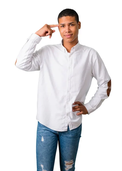 Junger Afrikanisch Amerikanischer Mann Mit Weißem Hemd Macht Die Geste — Stockfoto