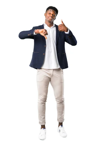 Teljes Test Szép Afro Amerikai Ember Így Rossz Jel Kabátot — Stock Fotó