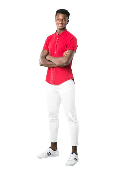 Full Body Young African American Man Keeping Arms Crossed Lateral — Stock Photo, Image