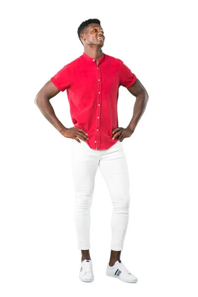 Full Body Young African American Man Posing Arms Hip Laughing — Stock Photo, Image