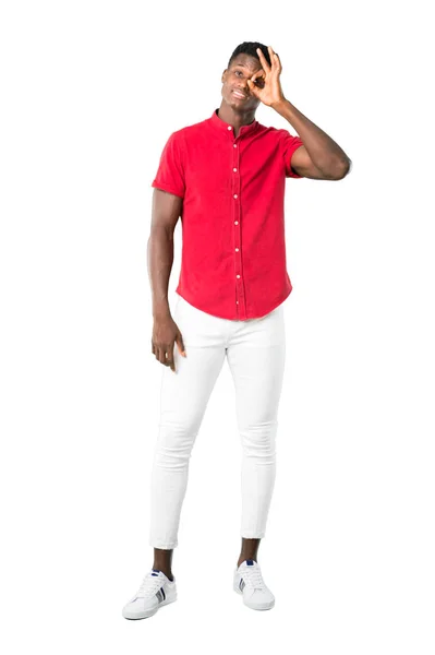 Full Body Young African American Man Makes Funny Crazy Face — Stock Photo, Image