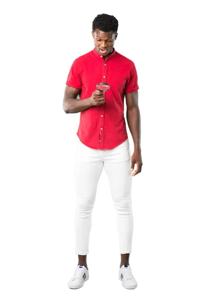 Hoofdgedeelte Van Jonge Afro Amerikaanse Man Met Een Vergrootglas Witte — Stockfoto
