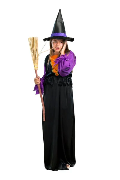 Full Length Shot Una Bambina Vestita Strega Feste Halloween Che — Foto Stock