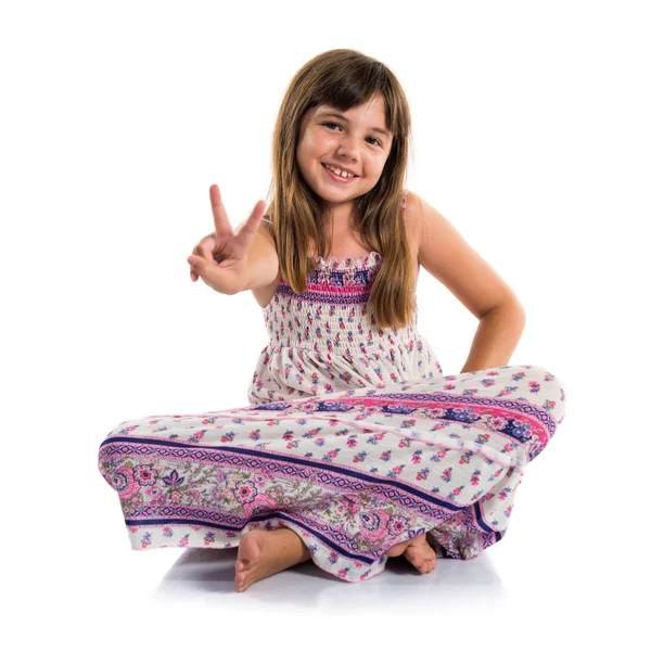 Little Girl Doing Victory Gesture — Stock Photo, Image