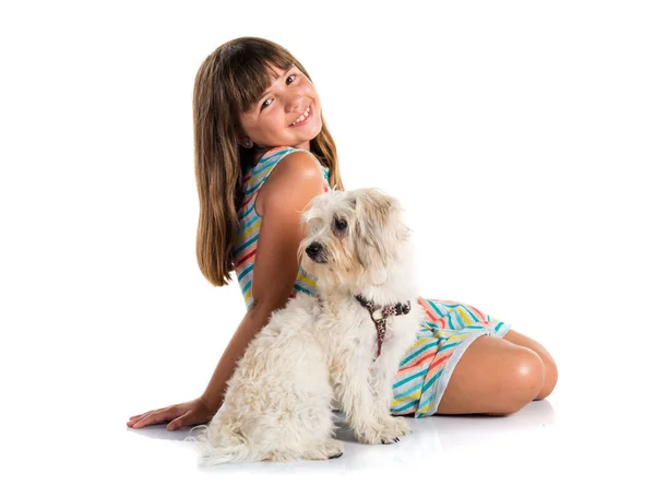 Jeune Fille Avec Son Chien — Photo