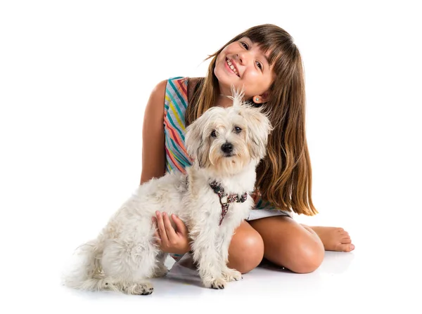 Jeune Fille Avec Son Chien — Photo