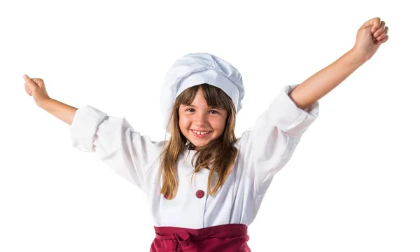 Sorte Menina Bonito Vestida Como Chef — Fotografia de Stock