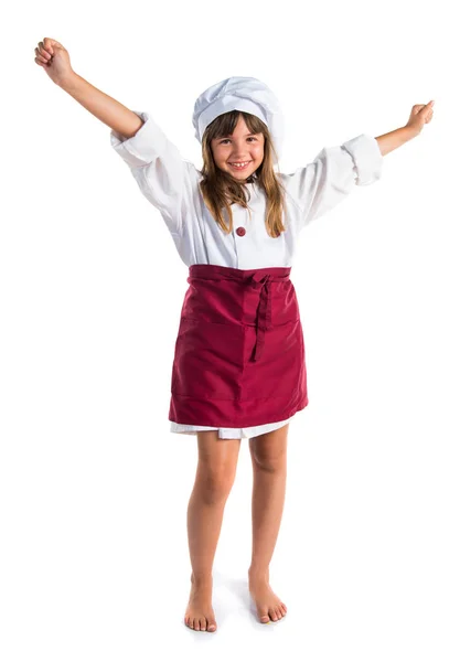 Gelukkig Weinig Schattig Meisje Gekleed Als Een Chef Kok — Stockfoto