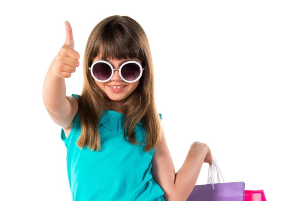 Pequena Menina Bonito Com Muitos Sacos Compras — Fotografia de Stock