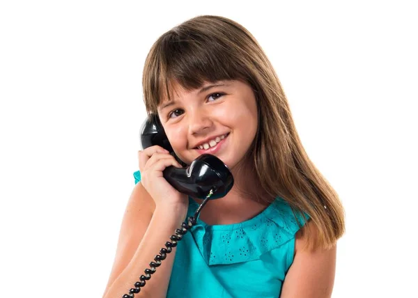 Konuşmak Için Vintage Telefon Kız — Stok fotoğraf