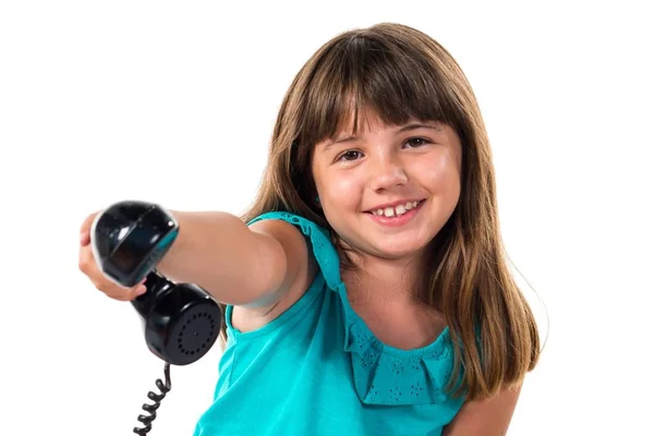 Konuşmak Için Vintage Telefon Kız — Stok fotoğraf