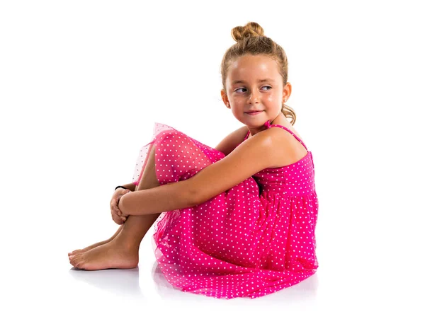 Маленька Дівчинка Рожевим Платтям — стокове фото